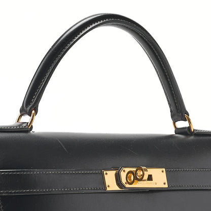 Hermes Hermes Kelly 32 Box Calf External Stitching 2-Way Handbag Black Gold-Tone Hardware, Pre-Owned
