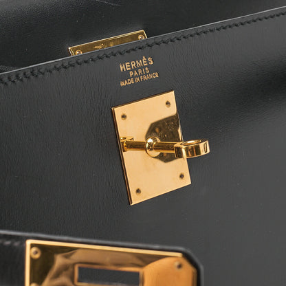 Hermes Hermes Kelly 32 Box Calf External Stitching 2-Way Handbag Black Gold-Tone Hardware, Pre-Owned