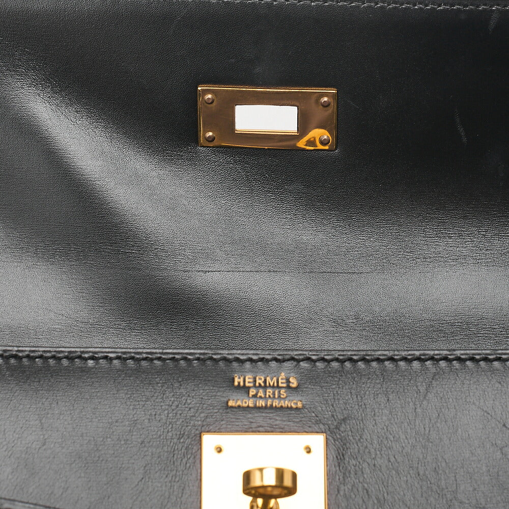 Hermes Hermes Kelly 32 Box Calf External Stitching 2-Way Handbag Black Gold-Tone Hardware, Pre-Owned