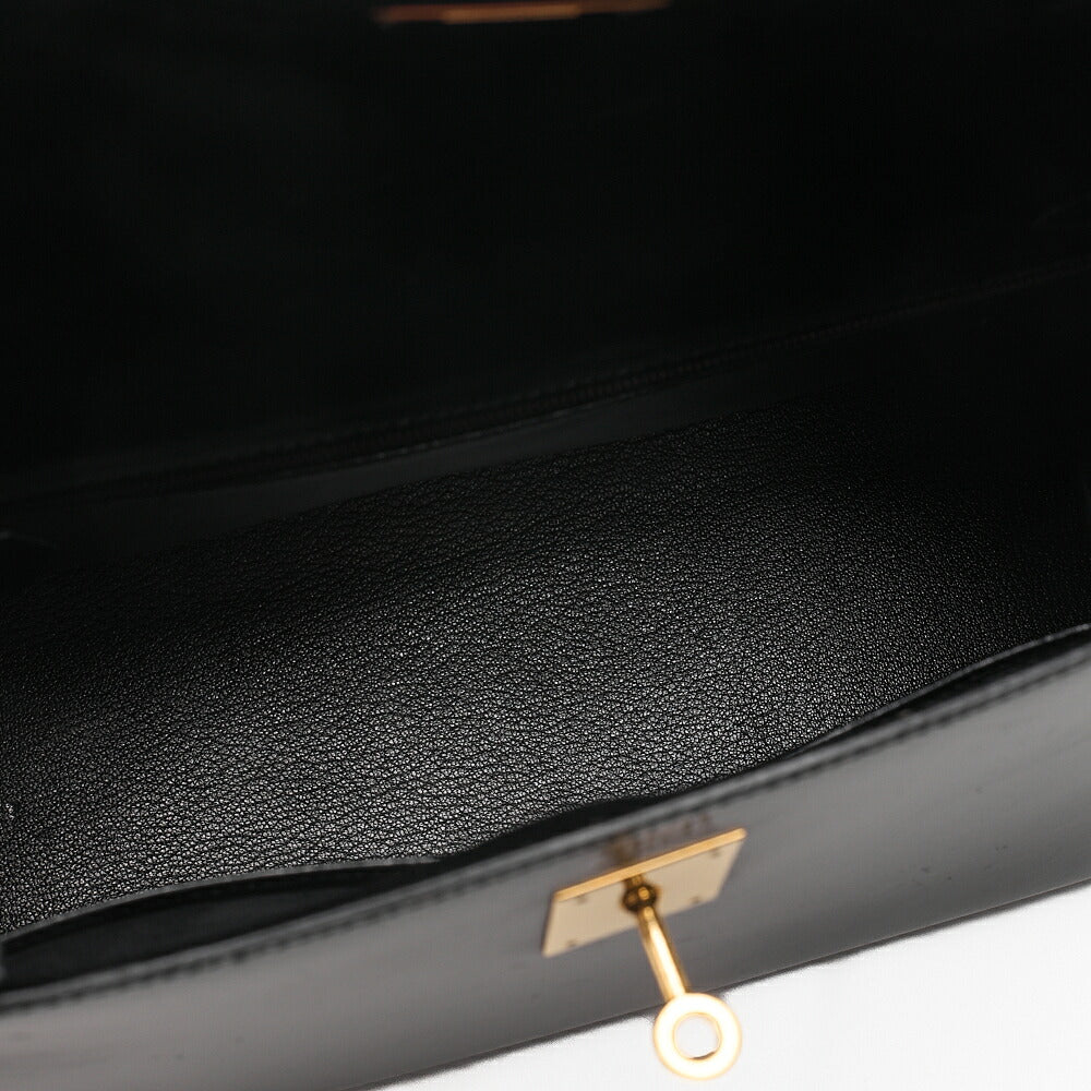 Hermes Hermes Kelly 32 Box Calf External Stitching 2-Way Handbag Black Gold-Tone Hardware, Pre-Owned
