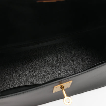 Hermes Hermes Kelly 32 Box Calf External Stitching 2-Way Handbag Black Gold-Tone Hardware, Pre-Owned