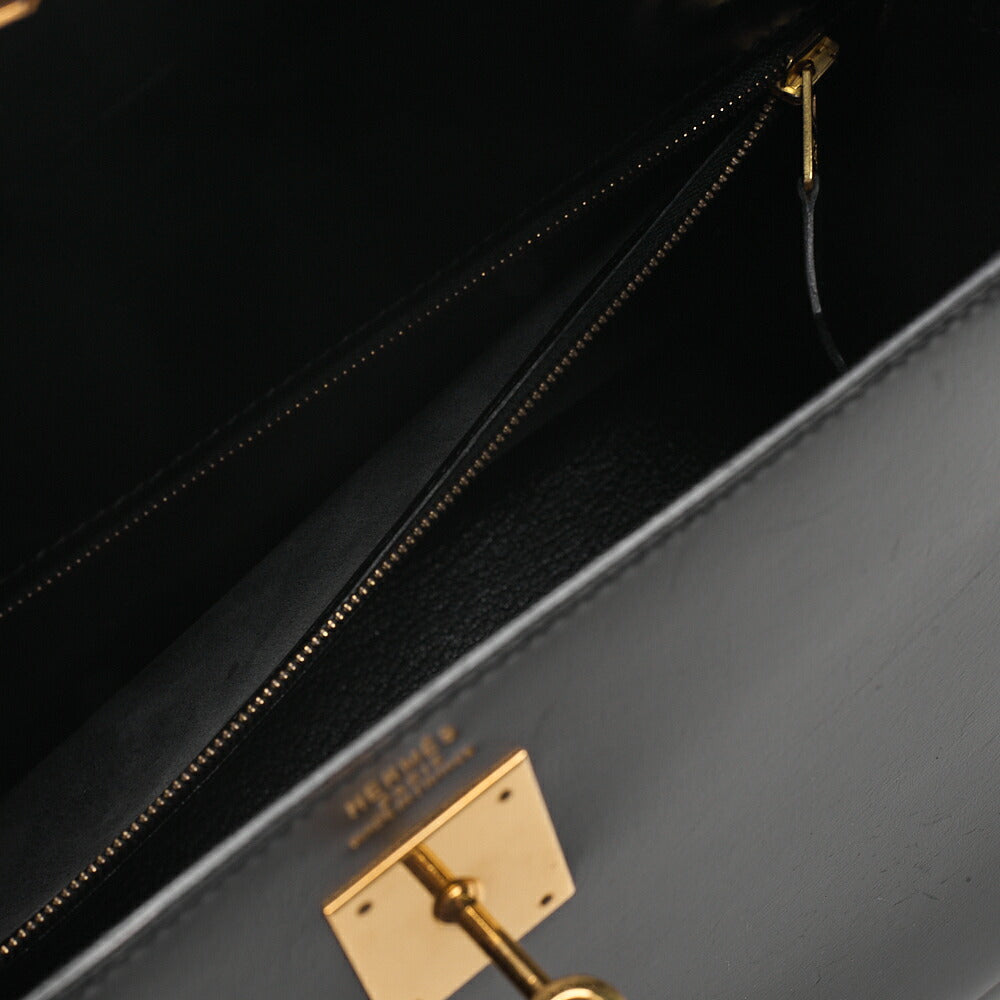 Hermes Hermes Kelly 32 Box Calf External Stitching 2-Way Handbag Black Gold-Tone Hardware, Pre-Owned