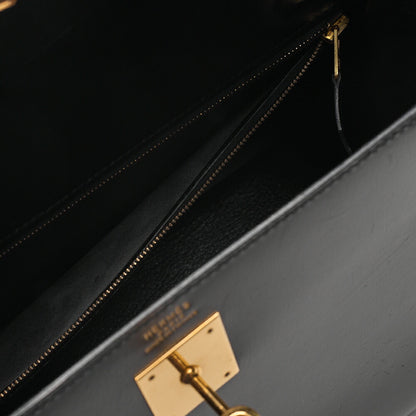 Hermes Hermes Kelly 32 Box Calf External Stitching 2-Way Handbag Black Gold-Tone Hardware, Pre-Owned