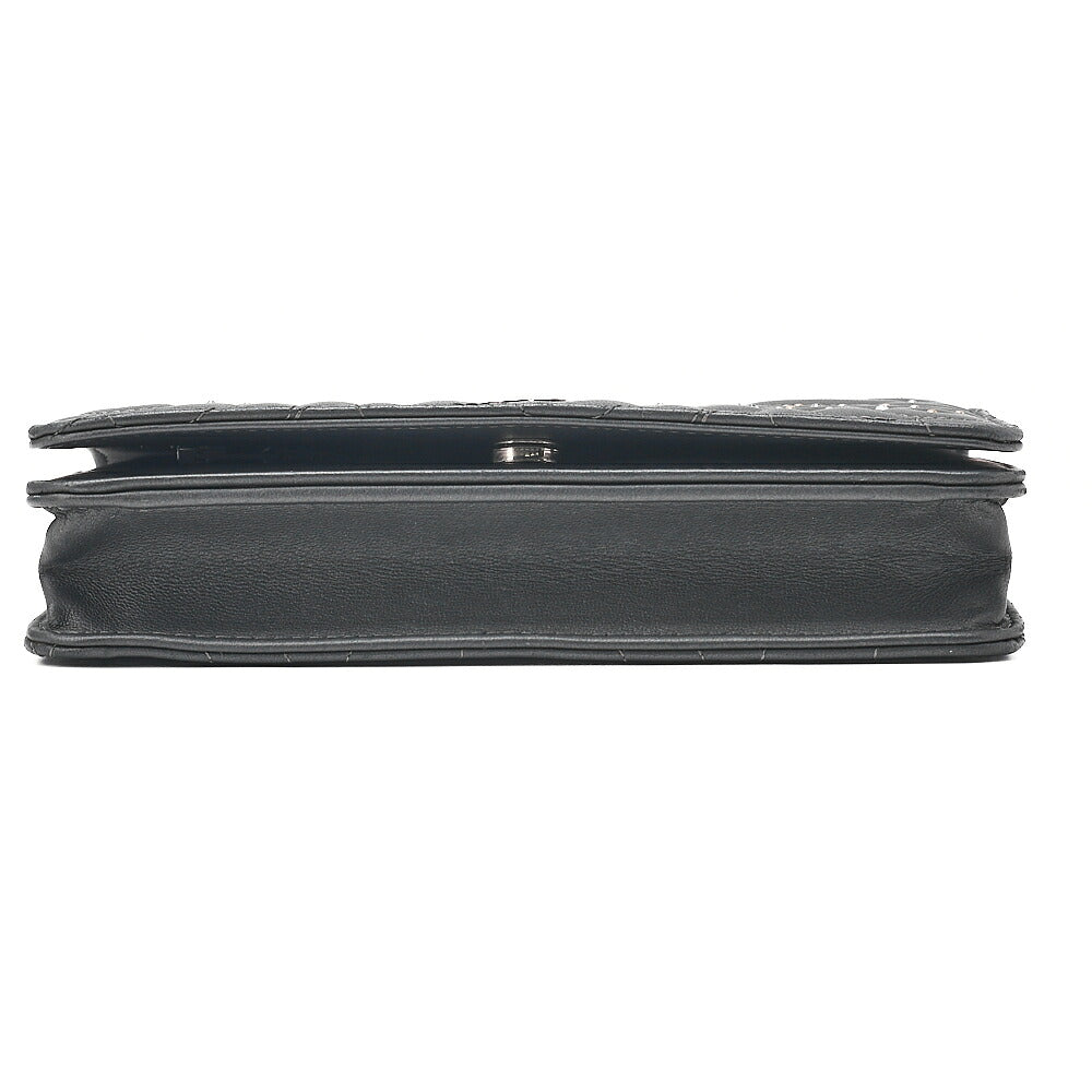 CHANEL Lambskin Camellia Studd Chain Wallet Dark Gray Silver-Tone Hardware, Pre-Owned