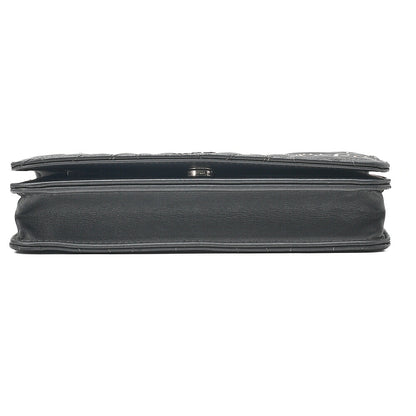 CHANEL Lambskin Camellia Studd Chain Wallet Dark Gray Silver-Tone Hardware, Pre-Owned