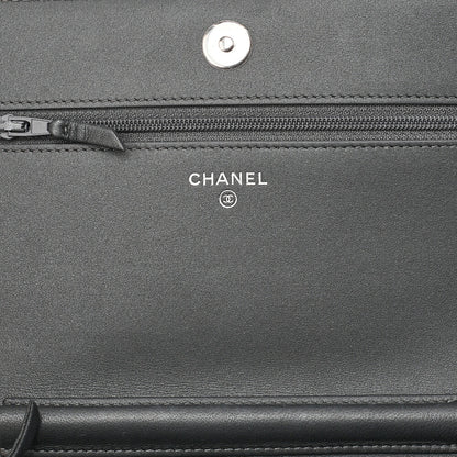 CHANEL Lambskin Camellia Studd Chain Wallet Dark Gray Silver-Tone Hardware, Pre-Owned