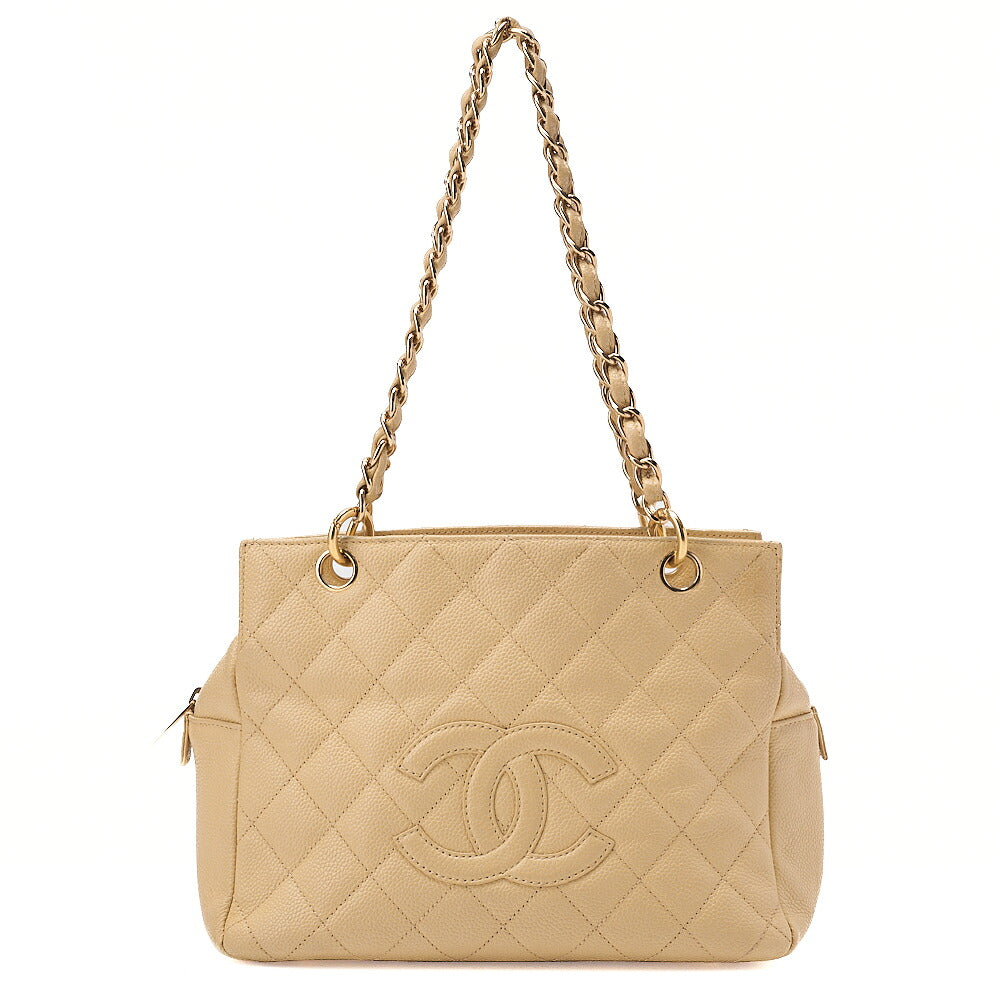 CHANEL Matelasse Double Chain Tote Bag PTT Caviar Skin Beige Gold-Tone Hardware, Pre-Owned