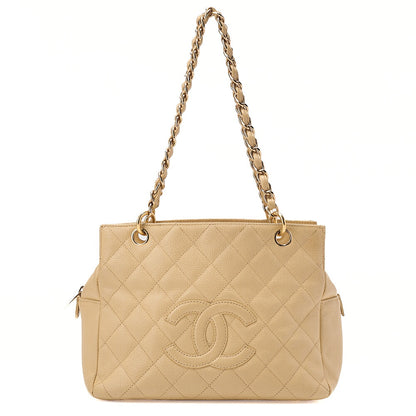 CHANEL Matelasse Double Chain Tote Bag PTT Caviar Skin Beige Gold-Tone Hardware, Pre-Owned