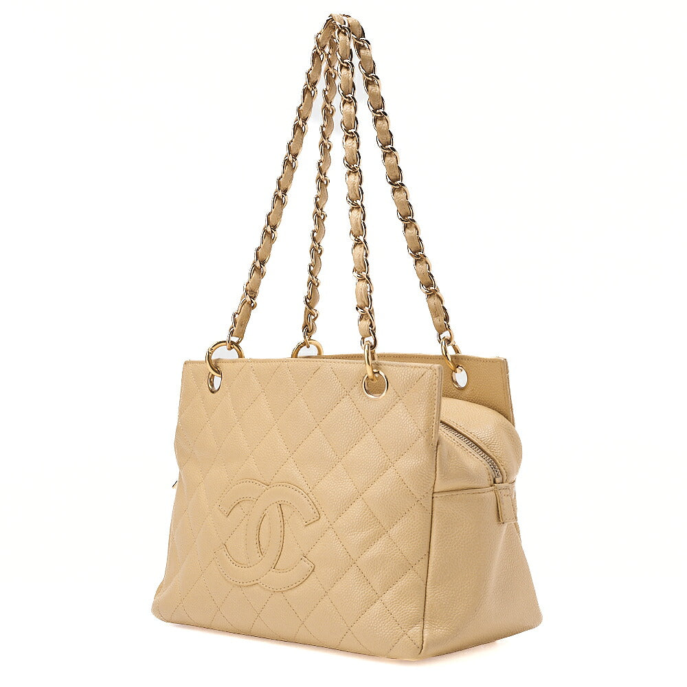 CHANEL Matelasse Double Chain Tote Bag PTT Caviar Skin Beige Gold-Tone Hardware, Pre-Owned