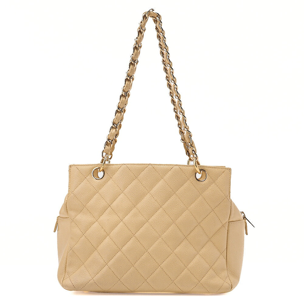 CHANEL Matelasse Double Chain Tote Bag PTT Caviar Skin Beige Gold-Tone Hardware, Pre-Owned
