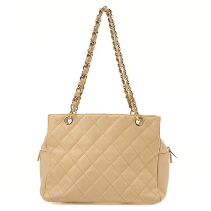 CHANEL Matelasse Double Chain Tote Bag PTT Caviar Skin Beige Gold-Tone Hardware, Pre-Owned