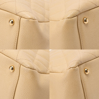 CHANEL Matelasse Double Chain Tote Bag PTT Caviar Skin Beige Gold-Tone Hardware, Pre-Owned