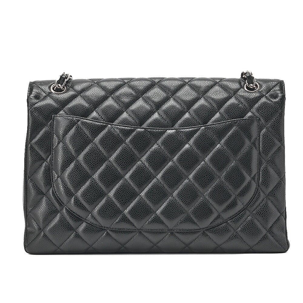 CHANEL Caviar Skin Deka Ma Lass? 30cm Single Flap Chain Shoulder Bag Black Silver-Tone Hardware, Pre-Owned