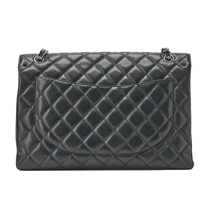 CHANEL Caviar Skin Deka Ma Lass? 30cm Single Flap Chain Shoulder Bag Black Silver-Tone Hardware, Pre-Owned
