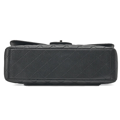 CHANEL Caviar Skin Deka Ma Lass? 30cm Single Flap Chain Shoulder Bag Black Silver-Tone Hardware, Pre-Owned