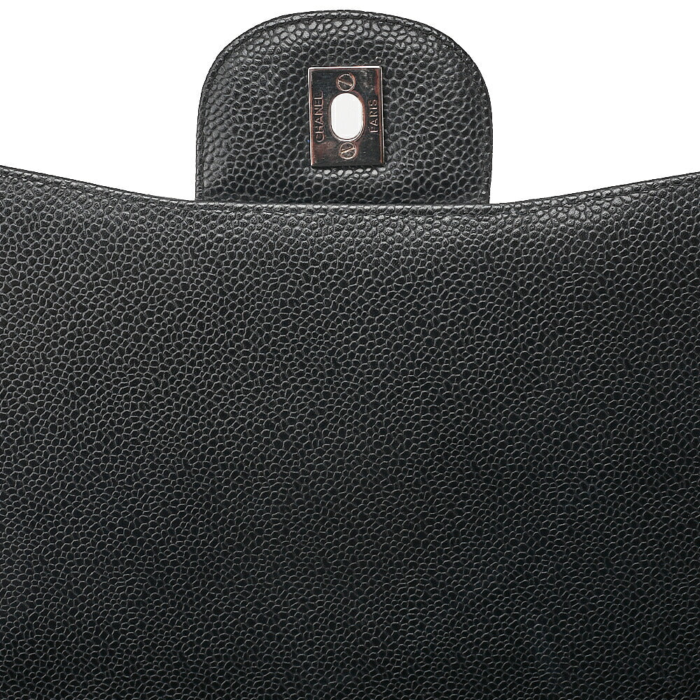 CHANEL Caviar Skin Deka Ma Lass? 30cm Single Flap Chain Shoulder Bag Black Silver-Tone Hardware, Pre-Owned