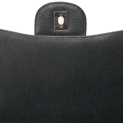 CHANEL Caviar Skin Deka Ma Lass? 30cm Single Flap Chain Shoulder Bag Black Silver-Tone Hardware, Pre-Owned