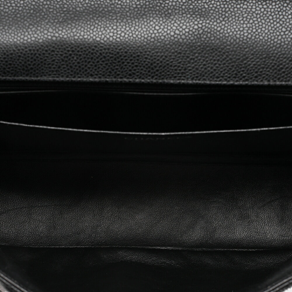 CHANEL Caviar Skin Deka Ma Lass? 30cm Single Flap Chain Shoulder Bag Black Silver-Tone Hardware, Pre-Owned