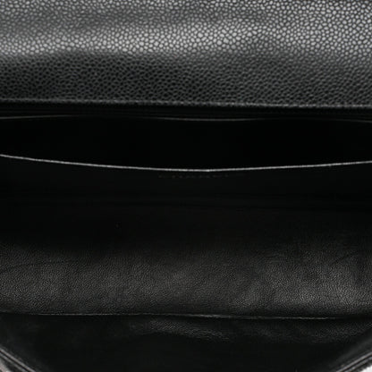 CHANEL Caviar Skin Deka Ma Lass? 30cm Single Flap Chain Shoulder Bag Black Silver-Tone Hardware, Pre-Owned