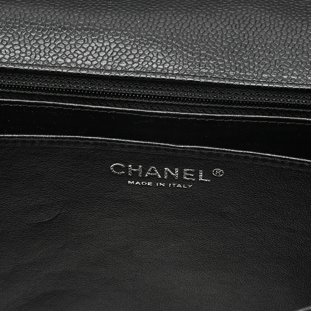 CHANEL Caviar Skin Deka Ma Lass? 30cm Single Flap Chain Shoulder Bag Black Silver-Tone Hardware, Pre-Owned