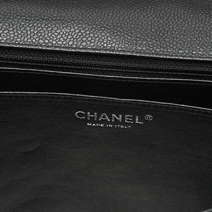 CHANEL Caviar Skin Deka Ma Lass? 30cm Single Flap Chain Shoulder Bag Black Silver-Tone Hardware, Pre-Owned