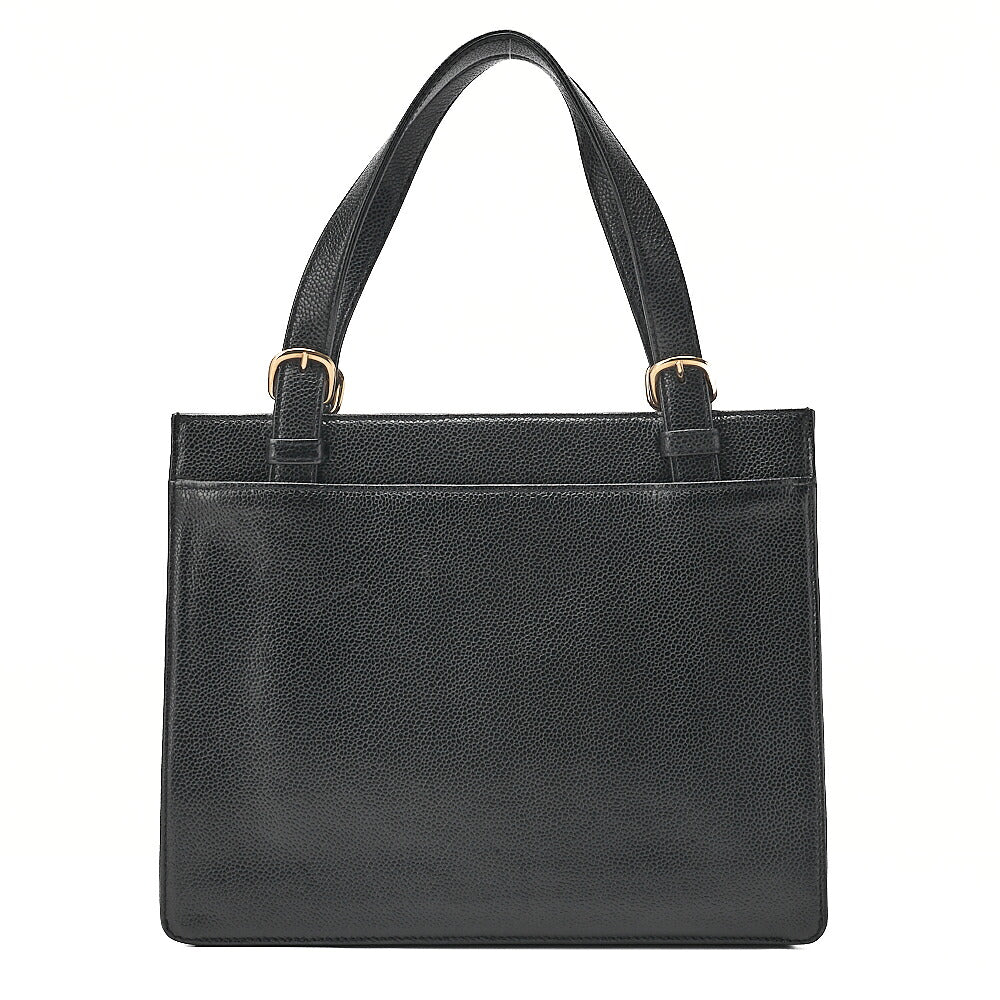 CHANEL Caviar Skin Turn Lock Tote Bag Black Gold-Tone Hardware, Pre-Owned