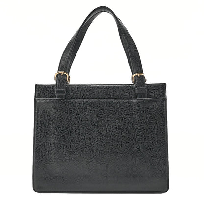 CHANEL Caviar Skin Turn Lock Tote Bag Black Gold-Tone Hardware, Pre-Owned