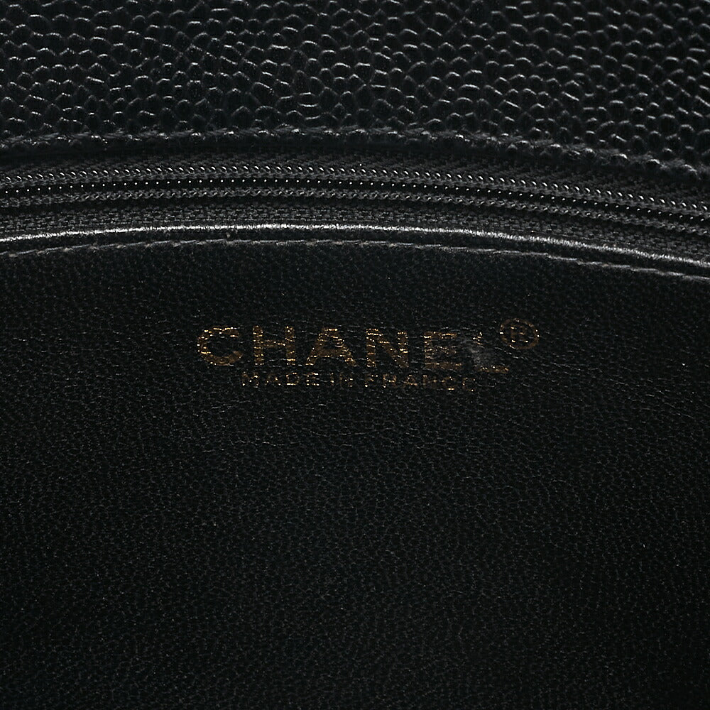 CHANEL Caviar Skin Turn Lock Tote Bag Black Gold-Tone Hardware, Pre-Owned