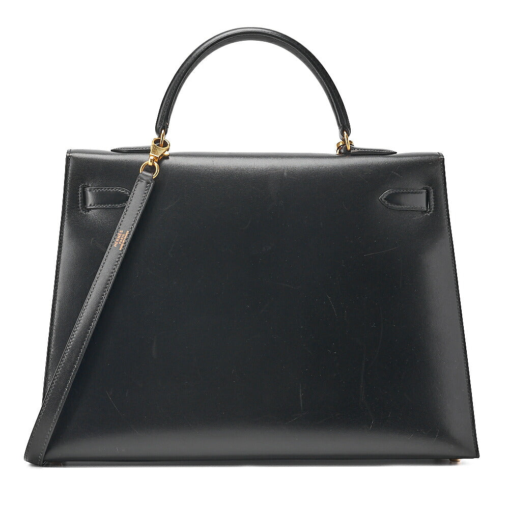 Hermes Hermes Kelly 35 Box Calf 2-Way Handbag Black Gold-Tone Hardware, Pre-Owned
