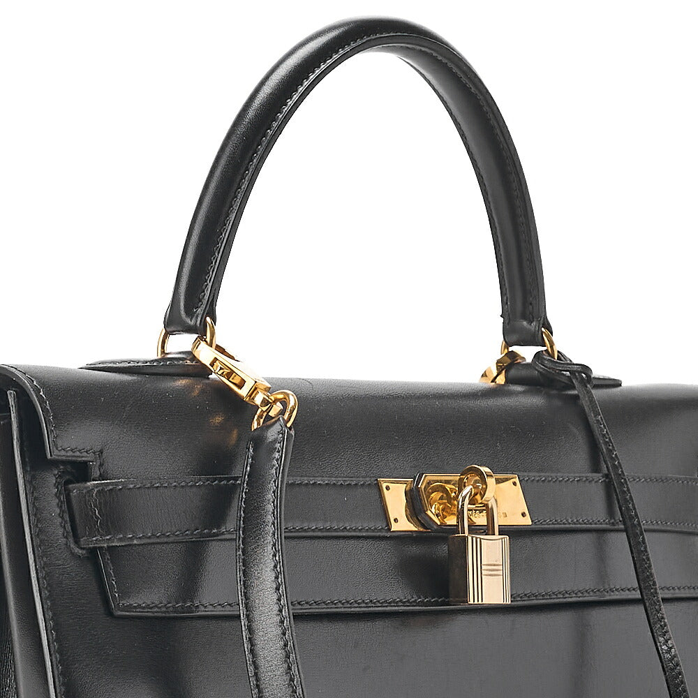 Hermes Hermes Kelly 35 Box Calf 2-Way Handbag Black Gold-Tone Hardware, Pre-Owned