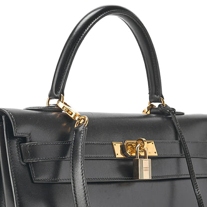 Hermes Hermes Kelly 35 Box Calf 2-Way Handbag Black Gold-Tone Hardware, Pre-Owned