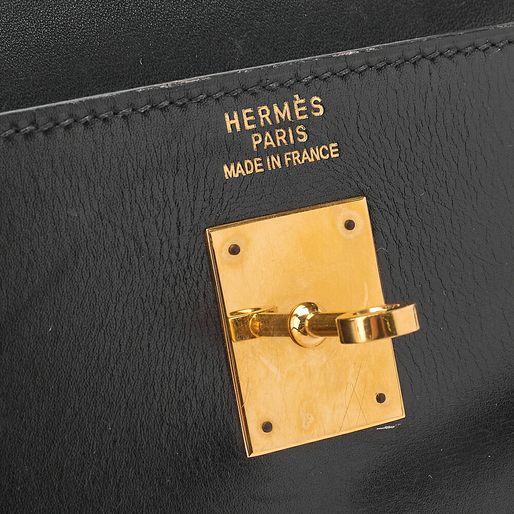 Hermes Hermes Kelly 35 Box Calf 2-Way Handbag Black Gold-Tone Hardware, Pre-Owned