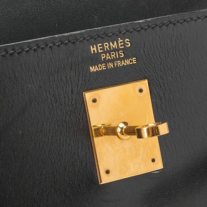 Hermes Hermes Kelly 35 Box Calf 2-Way Handbag Black Gold-Tone Hardware, Pre-Owned