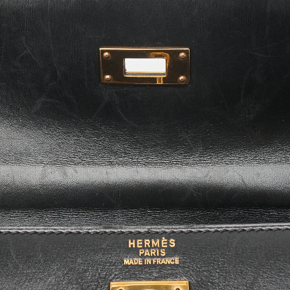Hermes Hermes Kelly 35 Box Calf 2-Way Handbag Black Gold-Tone Hardware, Pre-Owned