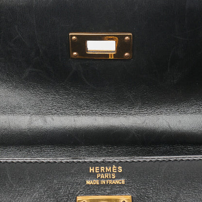 Hermes Hermes Kelly 35 Box Calf 2-Way Handbag Black Gold-Tone Hardware, Pre-Owned