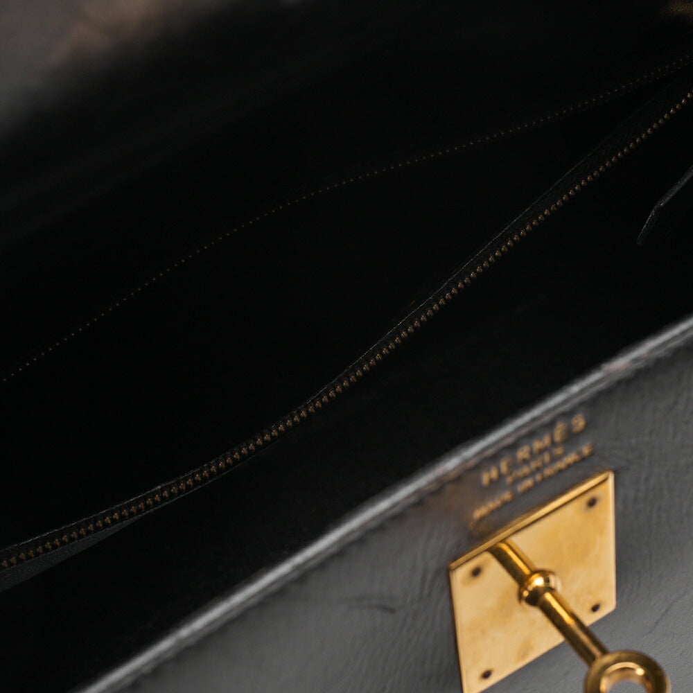 Hermes Hermes Kelly 35 Box Calf 2-Way Handbag Black Gold-Tone Hardware, Pre-Owned