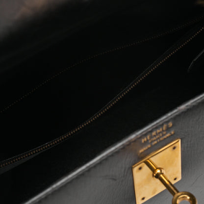 Hermes Hermes Kelly 35 Box Calf 2-Way Handbag Black Gold-Tone Hardware, Pre-Owned