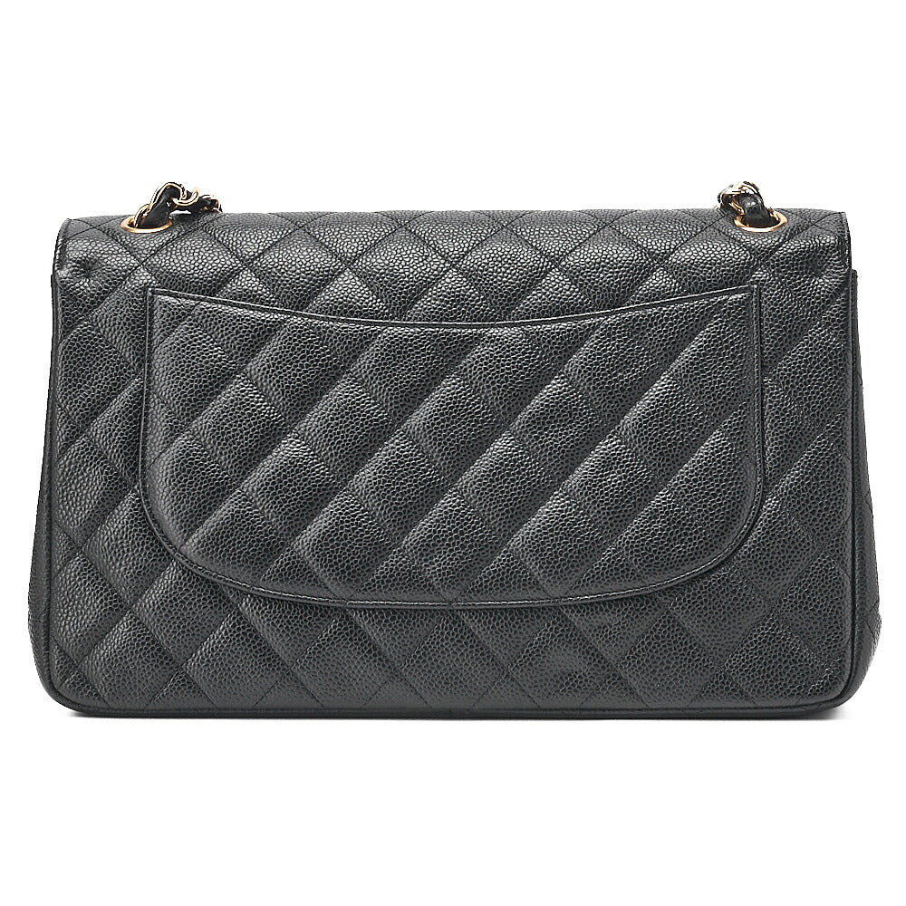 CHANEL Caviar Skin Deca Matelasse 30cm Double Flap Chain Shoulder Bag Black Gold-Tone Hardware, Pre-Owned