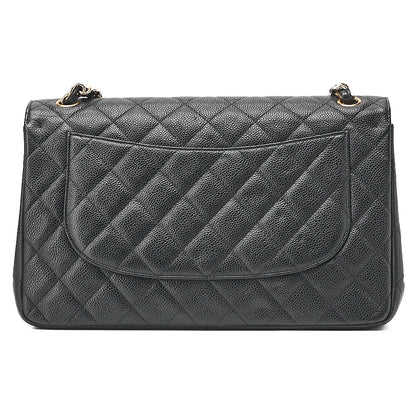 CHANEL Caviar Skin Deca Matelasse 30cm Double Flap Chain Shoulder Bag Black Gold-Tone Hardware, Pre-Owned
