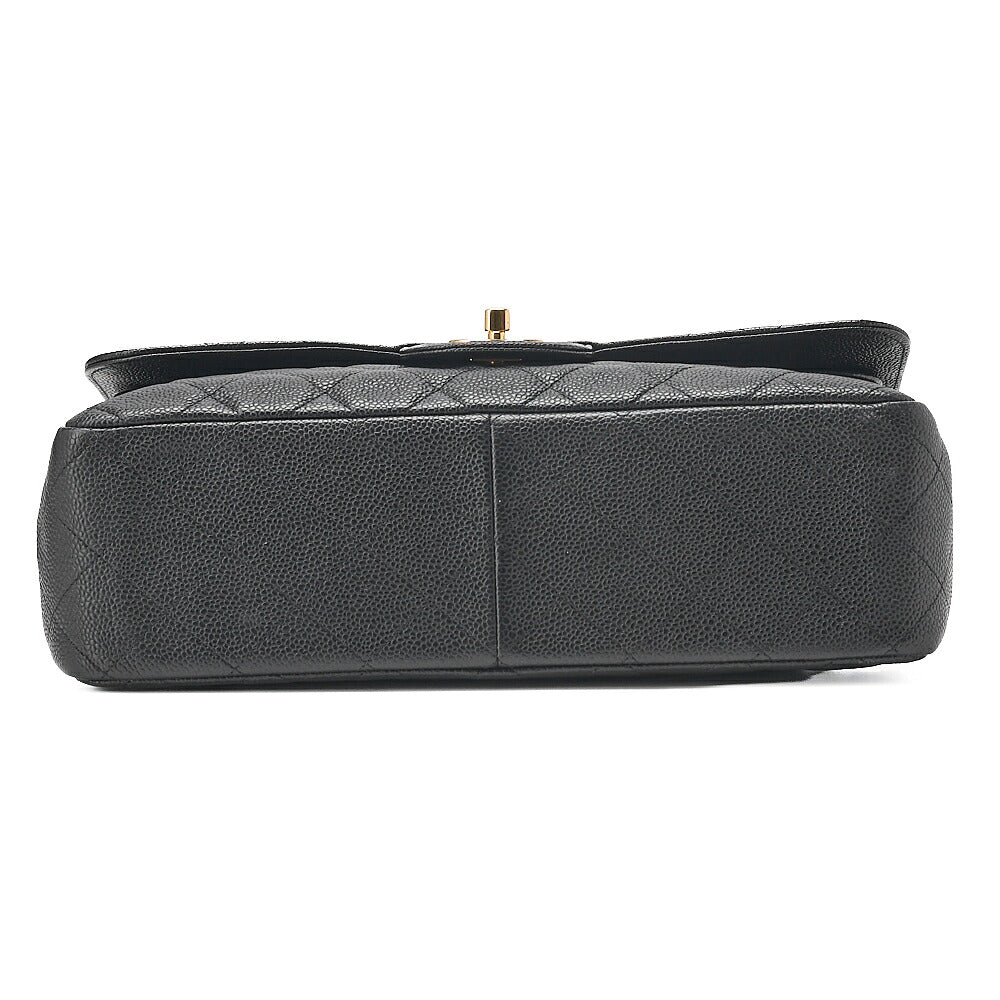CHANEL Caviar Skin Deca Matelasse 30cm Double Flap Chain Shoulder Bag Black Gold-Tone Hardware, Pre-Owned