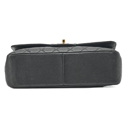 CHANEL Caviar Skin Deca Matelasse 30cm Double Flap Chain Shoulder Bag Black Gold-Tone Hardware, Pre-Owned