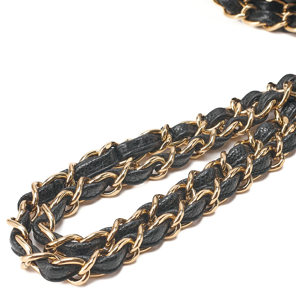CHANEL Caviar Skin Deca Matelasse 30cm Double Flap Chain Shoulder Bag Black Gold-Tone Hardware, Pre-Owned