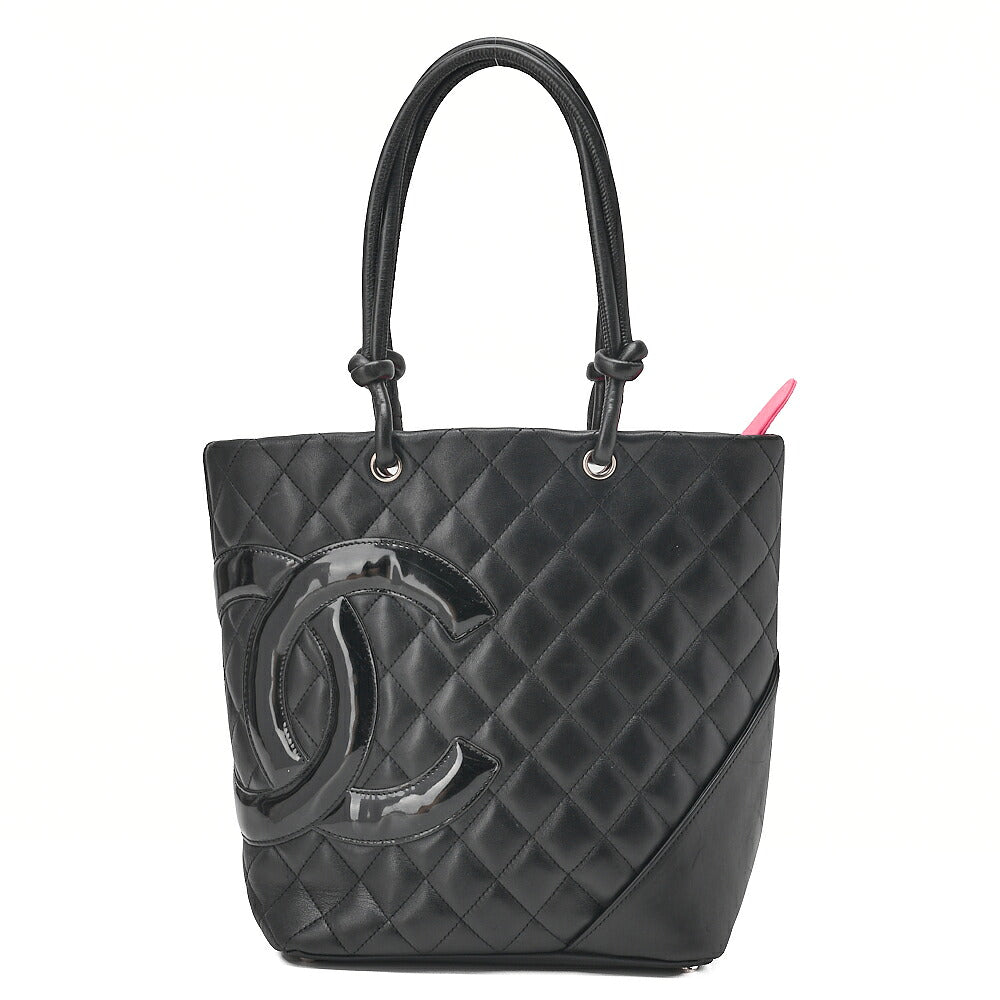 CHANEL Calf Leather x Enamel Kanbon Line Tote Bag Black x Black Silver-Tone Hardware, Pre-Owned