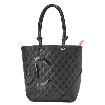 CHANEL Calf Leather x Enamel Kanbon Line Tote Bag Black x Black Silver-Tone Hardware, Pre-Owned