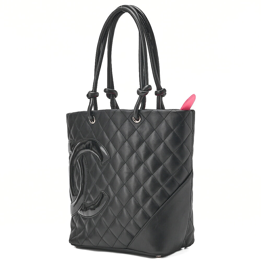 CHANEL Calf Leather x Enamel Kanbon Line Tote Bag Black x Black Silver-Tone Hardware, Pre-Owned