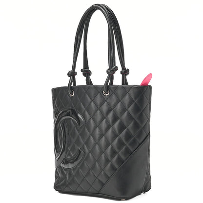 CHANEL Calf Leather x Enamel Kanbon Line Tote Bag Black x Black Silver-Tone Hardware, Pre-Owned