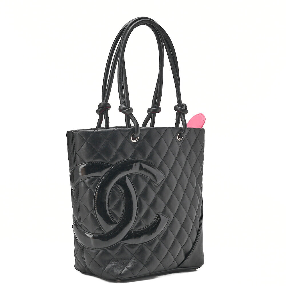 CHANEL Calf Leather x Enamel Kanbon Line Tote Bag Black x Black Silver-Tone Hardware, Pre-Owned