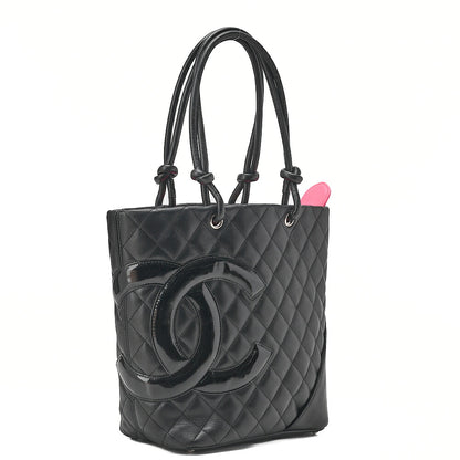CHANEL Calf Leather x Enamel Kanbon Line Tote Bag Black x Black Silver-Tone Hardware, Pre-Owned