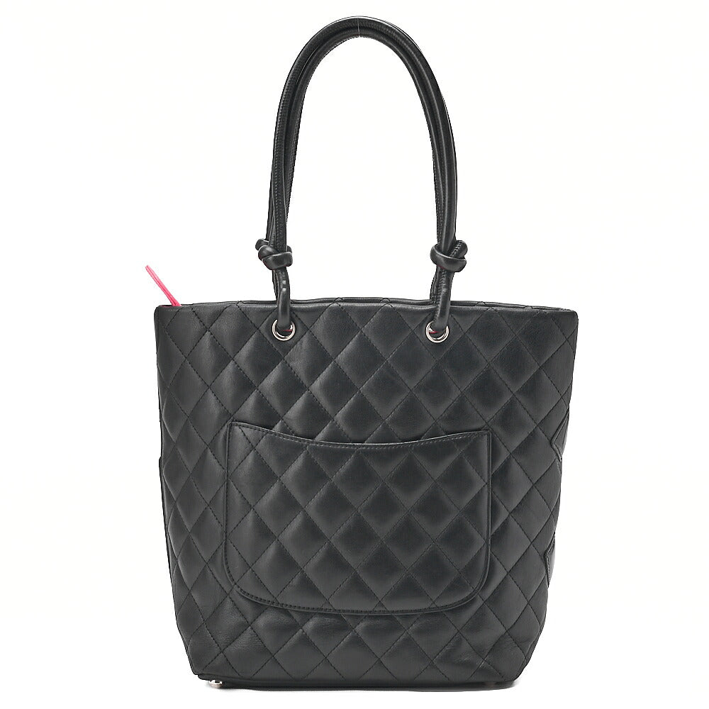 CHANEL Calf Leather x Enamel Kanbon Line Tote Bag Black x Black Silver-Tone Hardware, Pre-Owned