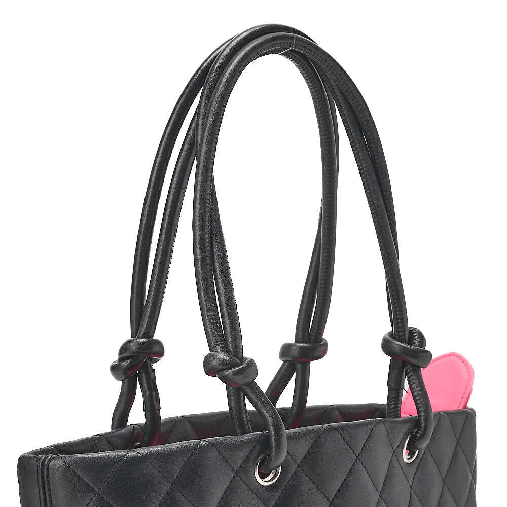 CHANEL Calf Leather x Enamel Kanbon Line Tote Bag Black x Black Silver-Tone Hardware, Pre-Owned